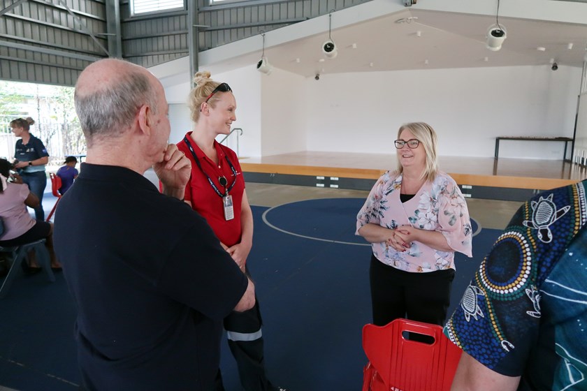 Minister for Communities Coralee O'Rourke chats with RFDS nurse Ellie