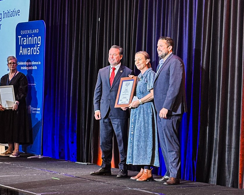 Cowboys Community Foundation CEO Fiona Pelling accepts award. 