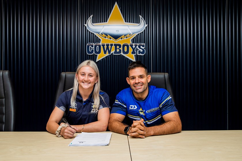 Cowboys Inaugural signing Emma Manzelmann and Cowboys NRLW Head Coach Ben Jeffries