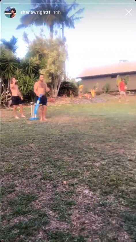 Shane Wright playing a big game of backyard cricket