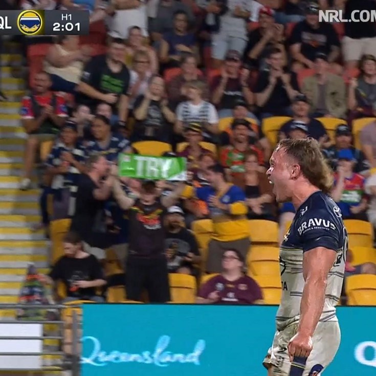 Cotter runs 65 metres to score his first NRL try