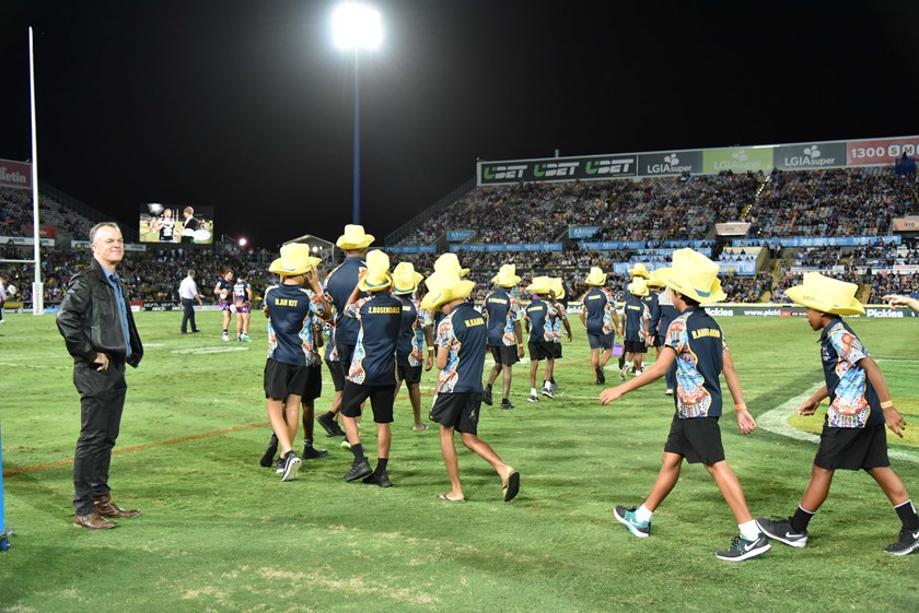 NRL Cowboys House students on field to form the guard of honour 