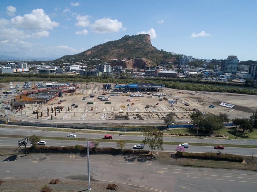 North Queensland Stadium project site looking west towards Castle Hill (image taken by drone 20 July 2018)