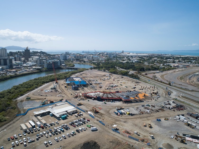 North Queensland Stadium project site looking north across city (image taken by drone 20 July 2018)