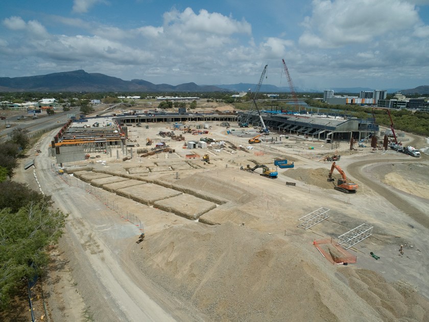 North Queensland Stadium project site looking south (image taken by drone 12 October 2018) © Queensland Department of Housing and Public Works